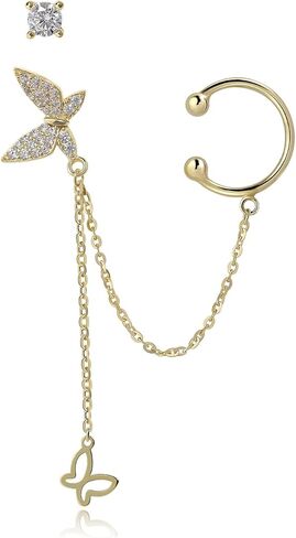 أقراط Meissa الذهبية للنساء الفراشة أذن الكفة تشيك تشيك ستريتنز أقراط هدايا فضية سترليني لصديقها in Kuwait