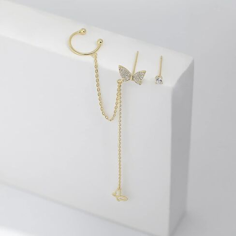 أقراط Meissa الذهبية للنساء الفراشة أذن الكفة تشيك تشيك ستريتنز أقراط هدايا فضية سترليني لصديقها in Kuwait