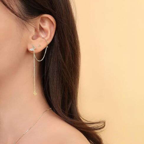 أقراط Meissa الذهبية للنساء الفراشة أذن الكفة تشيك تشيك ستريتنز أقراط هدايا فضية سترليني لصديقها in Kuwait