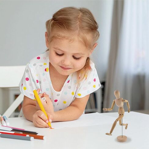 6pcs الفنانين الخشبية مانيكين عارضة أزياء مفصلية ، رسم نموذج 5.5 بوصات فنان عارضة أزياء خشبي مانيكين مع موقف للرسم أو ديكور سطح المكتب in Saudi Arabia