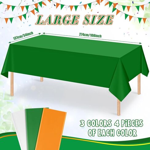 MASHAN 12 Pack St Patricks Tablecloth, Disposable Plastic Table Cloth Orange White Green Rectangle Table Covers for Irish St Patrick's Day Party Decorations and Supplies,54 * 108inch in Kuwait