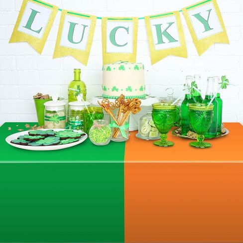 MASHAN 12 Pack St Patricks Tablecloth, Disposable Plastic Table Cloth Orange White Green Rectangle Table Covers for Irish St Patrick's Day Party Decorations and Supplies,54 * 108inch in Kuwait