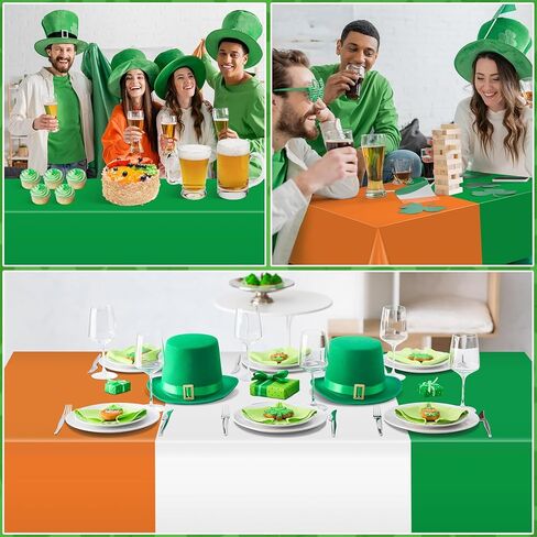 MASHAN 12 Pack St Patricks Tablecloth, Disposable Plastic Table Cloth Orange White Green Rectangle Table Covers for Irish St Patrick's Day Party Decorations and Supplies,54 * 108inch in Kuwait
