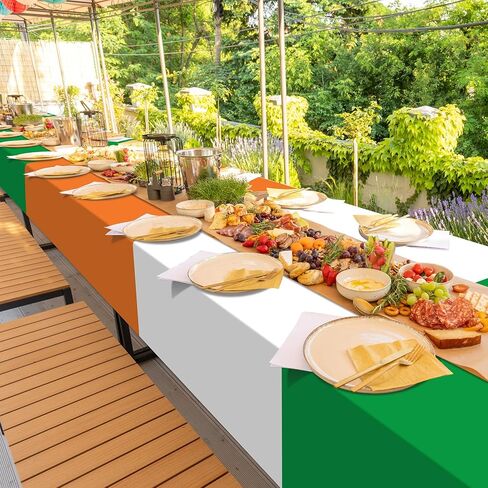 MASHAN 12 Pack St Patricks Tablecloth, Disposable Plastic Table Cloth Orange White Green Rectangle Table Covers for Irish St Patrick's Day Party Decorations and Supplies,54 * 108inch in Kuwait