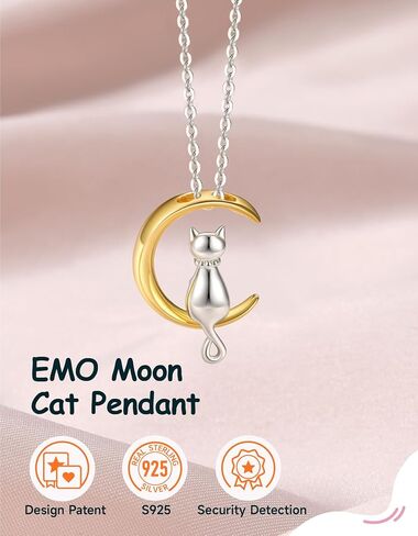 Cat Necklace for Women Girls, 925 Sterling Silver Cat On Moon Pendant 18K Gold Plated Jewelry Gifts for Daughter Girlfriend Cat Lover with Lovely Card in Saudi Arabia