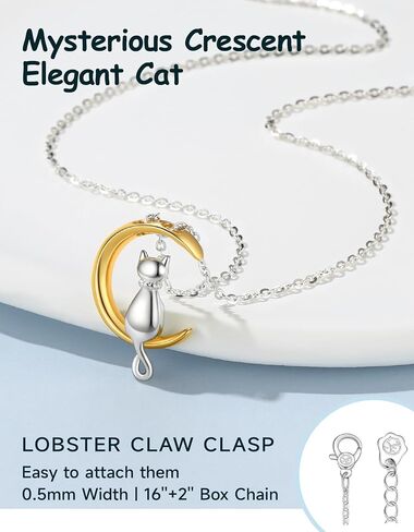 Cat Necklace for Women Girls, 925 Sterling Silver Cat On Moon Pendant 18K Gold Plated Jewelry Gifts for Daughter Girlfriend Cat Lover with Lovely Card in Saudi Arabia