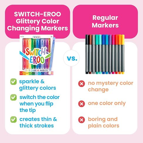 Ooly 12 Pack Sparkle Switch-eroo Color Changing Markers, Double Ended Chisel Tip Color Change Markers for Art Supplies, Drawing and Stationery Sets in Saudi Arabia