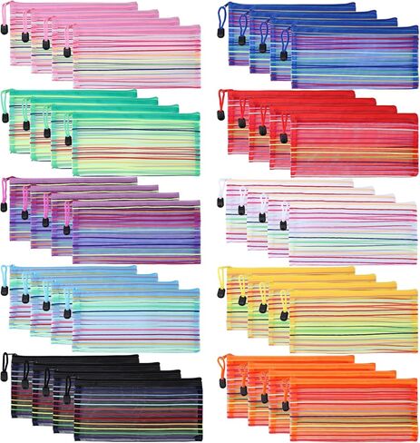 40 Pack 10 Colors Mesh Zipper Pouch Bags, Small Pouch Pencil Pouch Bulk, Cosmetics Makeup Bags Accessories Storage Bag, Home Organizing Office School Classroom Supplies in Kuwait