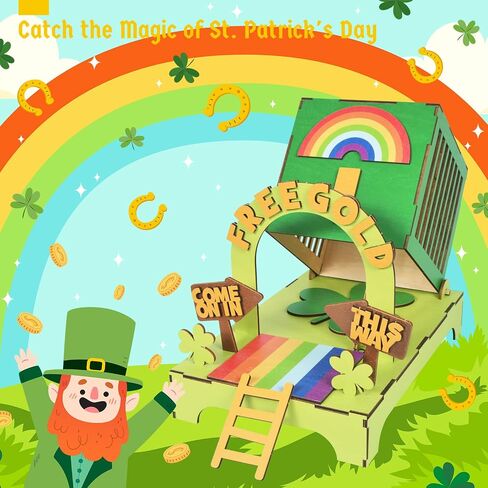 St Patricks Day Wooden Leprechaun Trap Kit for Kids, DIY St Patricks Day Crafts Leprechaun Trap Supplies for Class in Saudi Arabia