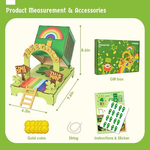 St Patricks Day Wooden Leprechaun Trap Kit for Kids, DIY St Patricks Day Crafts Leprechaun Trap Supplies for Class in Saudi Arabia