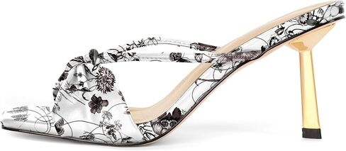 Soireelady Womens Heeled Mules Square Open Toe Stiletto High Heeled Sandals Slip On Bow Heel Slide Heels Dress Shoes 3.5 Inch in Saudi Arabia