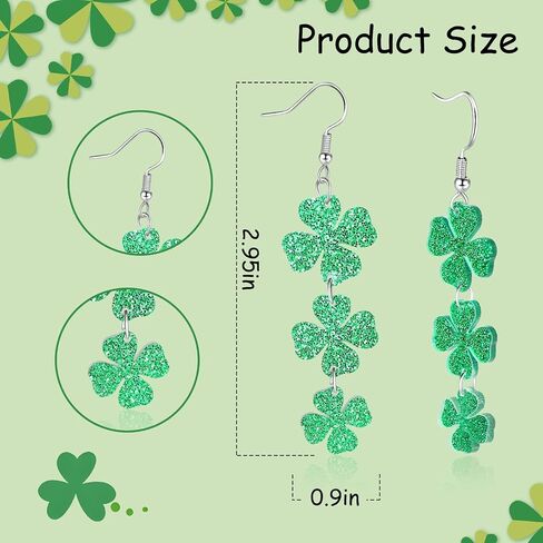 Artlunar St. Patricks Day Earrings Sparkly Acrylic Green Shamrock Lucky Clover Dangle Earrings for Women St. Patrick's Gifts in Saudi Arabia