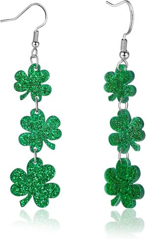 Artlunar St. Patricks Day Earrings Sparkly Acrylic Green Shamrock Lucky Clover Dangle Earrings for Women St. Patrick's Gifts in Kuwait