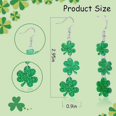 Artlunar St. Patricks Day Earrings Sparkly Acrylic Green Shamrock Lucky Clover Dangle Earrings for Women St. Patrick's Gifts in Kuwait