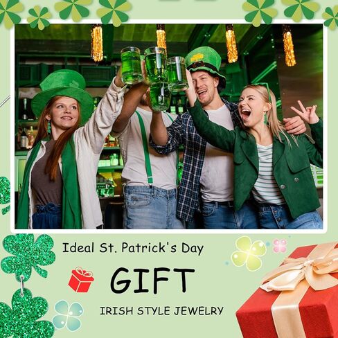 Artlunar St. Patricks Day Earrings Sparkly Acrylic Green Shamrock Lucky Clover Dangle Earrings for Women St. Patrick's Gifts in Kuwait