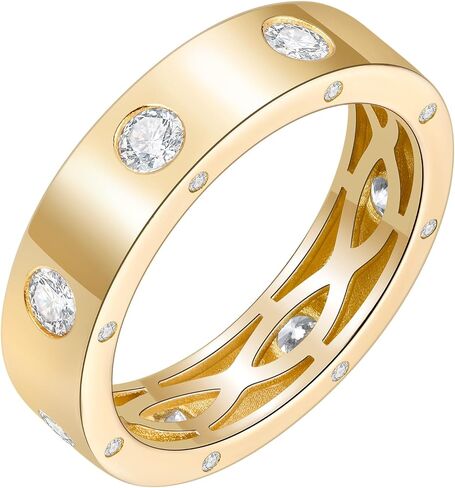 Moissanite Stackable Rings for Women | 925 Sterling Silver 14K Gold Plated Wedding Engagement Promise Eternity band Non Tarnish | Jewelry Birthday Gifts for Her Size 5-10 in Saudi Arabia