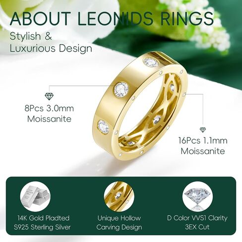 Moissanite Stackable Rings for Women | 925 Sterling Silver 14K Gold Plated Wedding Engagement Promise Eternity band Non Tarnish | Jewelry Birthday Gifts for Her Size 5-10 in Saudi Arabia