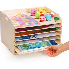 Montessori Wooden Art Drying Rack, Removable Paint Drying Rack, Canvas Art Painting Storage Rack for Kids, Artwork Display Organizer for Home, Classroom, Art Studio & Schools (7 Shelves)