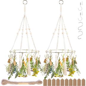 2pack Herb Drying Rack with 20pcs Golden Herb Dryer Hooks and 25PCS Brown Gift Tags and 32ft Natural Jute Twine herb Dryer,herb Dryer,Hanging Herb Dryer Rack(tassels style)