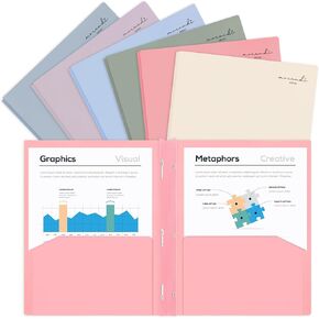 H4D Plastic 2 Pocket Folders with Prongs, Letter Size, Morandi Colors, 6 Pack