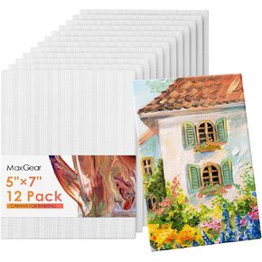 MaxGear Canvases for Painting 5"x7", 12 Pack Painting Canvas Panels, 100% Cotton Blank Flat Art Canvases for Acrylic Oil Watercolor Paint Tempera
