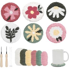 Punch Needle Kit – 6 Floral Design Punch Needle Embroidery Kit w/Monk Cloth, Embroidery Hoop, Yarn & More - Essential Punch Needle Supplies for Crafters - Ideal Punch Art for Beginners