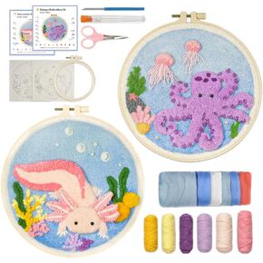 Gipony Embroidery kit for Beginners,Punch Needle Kits,Punch Needle Kits Adults Beginner,Punch Needle kit for Beginners, Includes All Tools and Materials,Easy to Follow Instructions and Videos-Axolotl