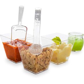 20 Pack 8 Oz Dessert Cups | Parfait cups, 12 Plastic Scoops, 12 Tongs, Plastic Cups for Party, Appetizer Cups, Reusable Ice Cream Bar Accessories for Parties, Buffets