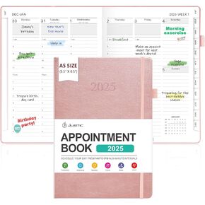 JUBTIC Appointment Book 2025, Daily Weekly and Monthly Planner from Jan 2025 - Dec 2025 with Hourly Schedule, Academic Planner 2025 with Hard Cover, A5(5.8"x8.5"), Rose Gold