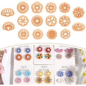 Puocaon Small Flower Clay Cutters - 16 Pcs Small Stud Earrings Polymer Clay Cutters, Mini Daisy Sunflower Clay Cutters for Polymer Clay Jewelry, Miniature Polymer Clay Earring Cutters