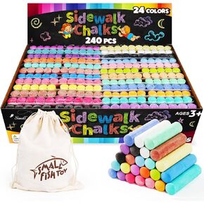 240PCS Washable Sidewalk Chalks, Sidewalk Chalk for Kids, Jumbo Chalk Set in 24 Colors, Sidewalk Chalk Bulk Kid, Outdoor Chalk, Non-Toxic Dustless Colored Giant Box Chalkboard Chalk, Great for Kids