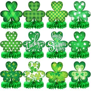 Faccito 12 Set St. Patrick's Day Table Decorations Irish Honeycomb Centerpiece Irish Shamrock Clover Table Topper Centerpiece for St. Patrick's Day Home Decor Party Favor Supplies