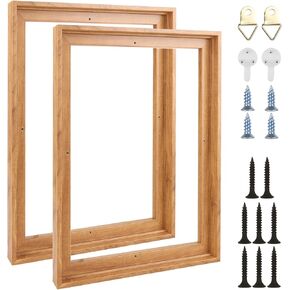 2 Pack Floater Frame for 12x16 Inch Canvas Painting, Solid Floating Frame for 0.6" Deep Canvas, Wall Art Painting Frame for Living Room Bedroom Office - Walnut