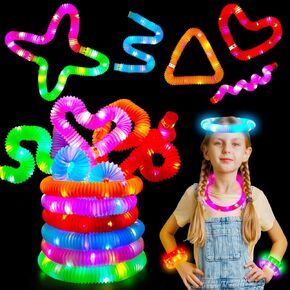 24 PCS Light Up Pop Tubes ، Glow Sticks Party Party Favors for Kids 4-8 8-12 Glow in the Dark Party Supplies تملأ ألعابًا حسية للأولاد
