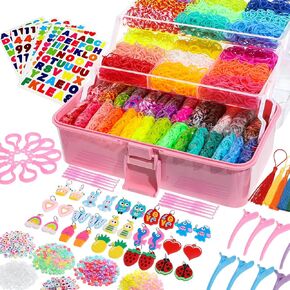obeoby 17500+ Rubber Band Bracelet Kit with 3 Layer Transparent Container, Loom Bracelet Kit Bracelet Making Refill Kit Girls Birthday Gifts