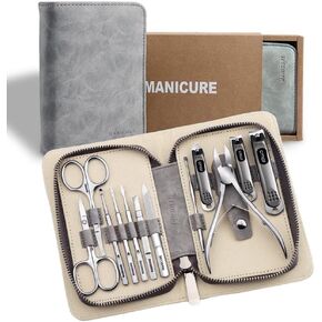Professional Manicure Kit, Nail Scissors, Cuticle Cutter, Nail Clipper, Hand Sanitizer, Grey