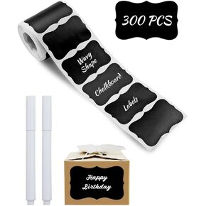 300 PCS Wavy Shape Chalkboard Labels, Erasable Reusable Blackboard Stickers with 2 Liquid Chalk Pens for Jars, Spice, Craft, Home, Kitchen, Parties Decoration, Craft Rooms, Weddings