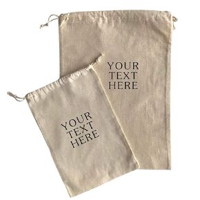 Hand-Stamped Custom Text Cotton Gift Bag with Drawstrings: 2 Small Bags