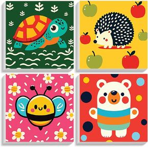 Framed 4 Pack Paint by Numbers Kit for Kids, Cartoon Paint by Number for Kids Ages 4-8 Easy Cute Animal Kids Paint by Number Kits Age 8-12, DIY Acrylic Oil Painting by Numbers for Kids 8x8 Inch