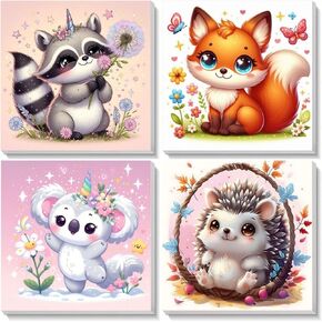 Arttoplus 4 Pack Animals Paint by Numbers Kit for Kids with Frame- Animal Painting by Numbers for Age 3-8, Cute DIY Oil Painting Suitable for Home Decoration (8x8inch)