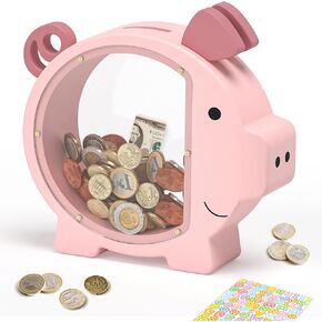 بنك Pink Piggy For Girls ، Clear Piggy Bank for Kids ، Bank Animal Coin Bank ، Bank Wooden Money غير القابل للكسر لطفلة Toddler Real Mone in Kuwait