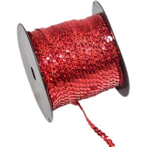 100 Yards Flat Round Sequin Trim String,6 mm Red Sequin Trim Glitter Sequin Ribbon Metallic Trim Strand for Crafts Sewing Wedding Dress Clothes Party Embellish