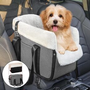 WOYYHO 20lbs Dog Car Seat for Small Dogs with Removable Velvet Liner Center Console Dog Car Seat Foldable Dog Seat for Cars with Safety Tether Portable Pet Booster Car Seat Waterproof Anti-Slip