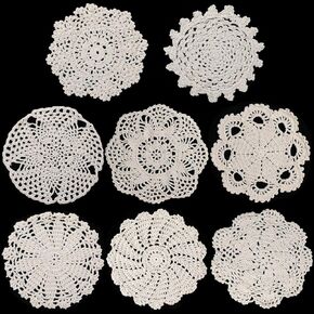 Chuangdi 8 Pieces 6 to 8 Inch Cotton Lace Doilies Crochet Handmade Round Coasters Lace Placemat Rustic Table Doilies Decors for Kitchen Dining Room Party Dressers Dream Catcher Decoration(Beige)