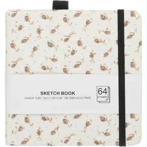 PATIKIL 5.1x5.1 Watercolor Sketchbook, 64 Sheet 165GSM/112lb Watercolor Paper Sketchbooks Acid Free Watercolor Journal Hardcover Artists Paper Pads with Pen Holder, Brown Flower