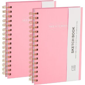 PATIKIL 8.6x5.6 Hardcover Spiral Bound Sketchbook, 2Pcs 100 Sheets 110GSM/74lb Artistic Blank Drawing Sketching Pad Rectangle Sketch Pad Notebook for Adult Beginner Artist, Pink