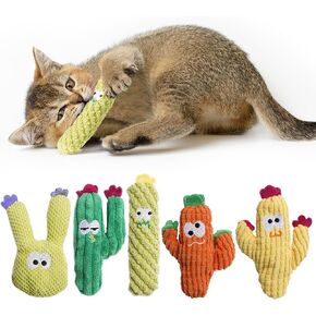 5 Pack Cactus Catnip Toys, 100% Pure Organic Catnip Filled Cat Toys for Indoor Cats, Interactive Plush Chew Toys Without Cotton, Teething Soft Pet Toys for Kittens Kitty