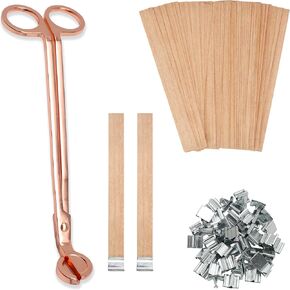 100pcs Wooden Candle Wicks 5.1 x 0.5 Inch, Smokeless Cherry Wood Wicks with Metal Clips and Glue Dots, Includes Wick Trimmer, Perfect for Candle Making Kit and Soy Wax Candlemaking