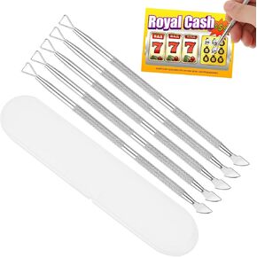 DIVINA VITAE Lottery Ticket Scratcher Tool 5Pcs Metal Scraper Tool with Plastic Box Multi-Use Lotto Scratcher Tool for Adults