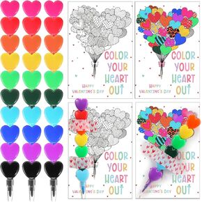 30 Sets Valentine's Day Gift for Kid Colorful Stacking Crayons Stackable Buildable Crayons with Card and Tape School Classroom Rewards Party Supplies Gift for Student from Teachers